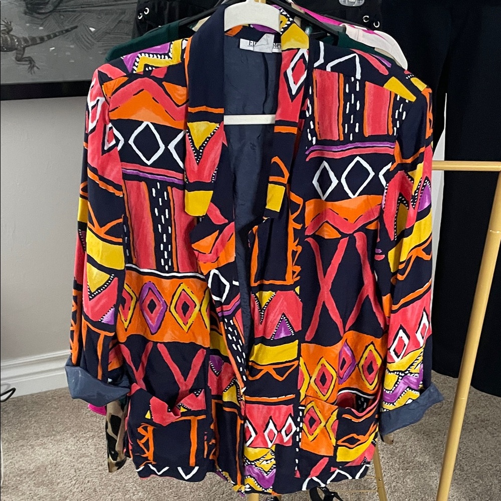 Vintage Patterned Blazer - Multicolor